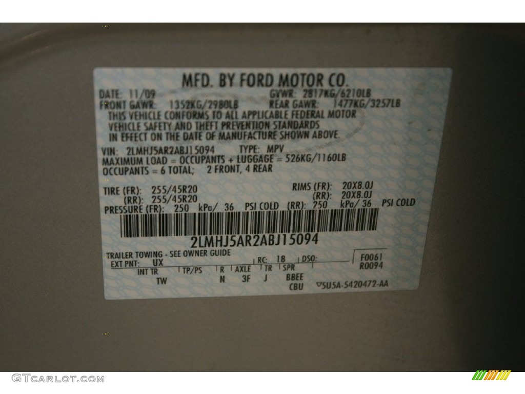 2010 MKT Color Code UX for Ingot Silver Metallic Photo #81601692