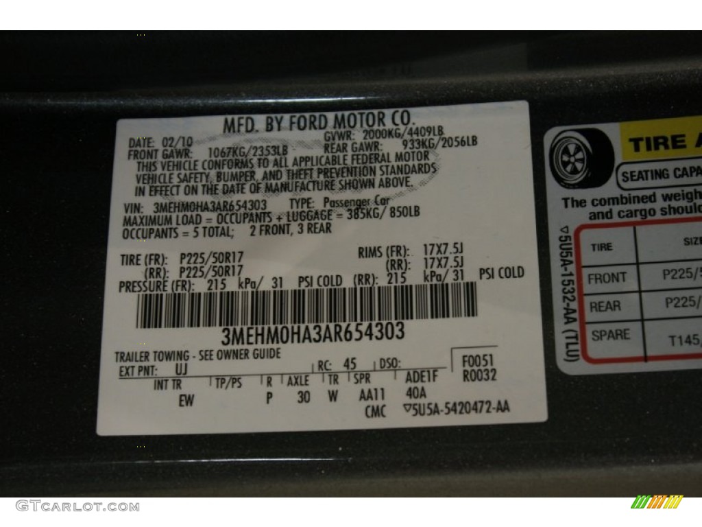 2010 Mercury Milan I4 Color Code Photos