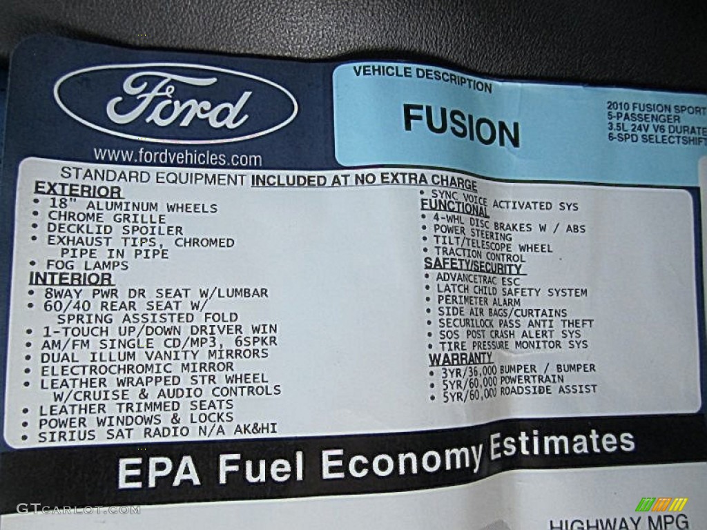 2010 Ford Fusion Sport Window Sticker Photo #81624000