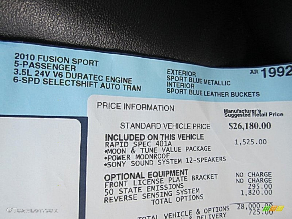 2010 Fusion Sport - Sport Blue Metallic / Charcoal Black/Sport Blue photo #17