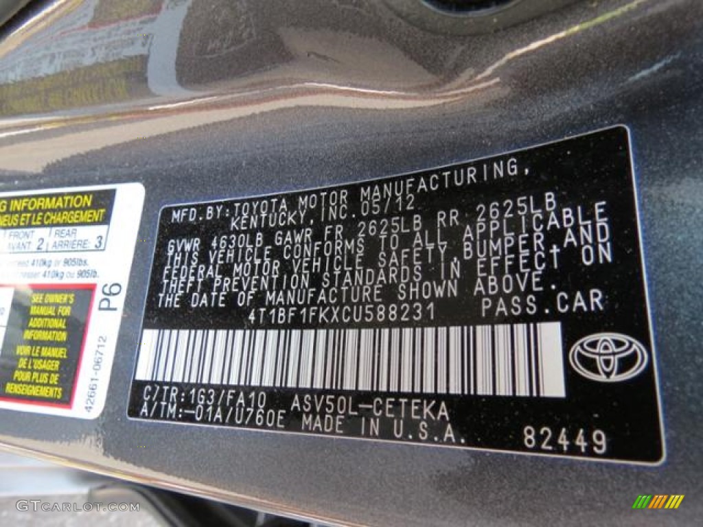 2012 Camry Color Code 1G3 for Magnetic Gray Metallic Photo #81626634