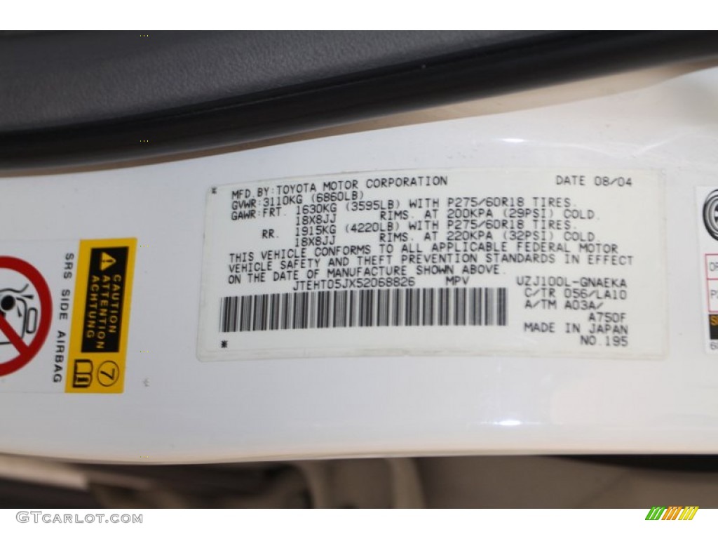 2005 Toyota Land Cruiser Standard Land Cruiser Model Color Code Photos