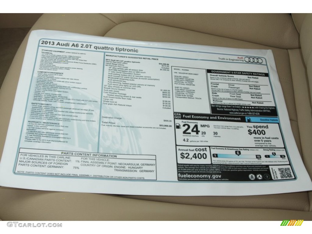 2013 Audi A6 2.0T quattro Sedan Window Sticker Photo #81627413