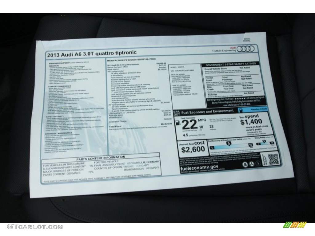 2013 Audi A6 3.0T quattro Sedan Window Sticker Photo #81627768