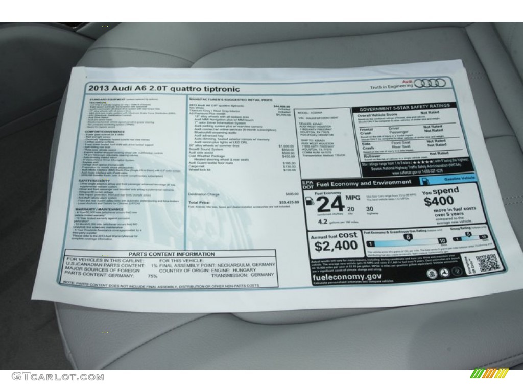2013 Audi A6 2.0T quattro Sedan Window Sticker Photos