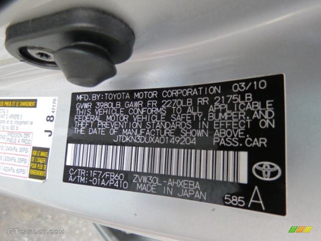 2010 Prius Color Code 1F7 for Classic Silver Metallic Photo #81629724