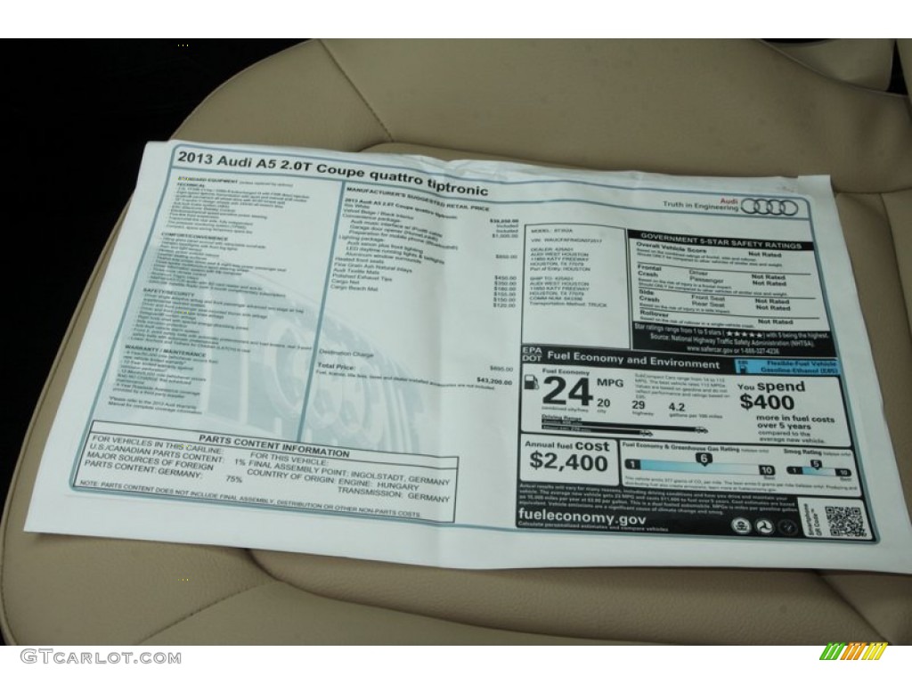 2013 Audi A5 2.0T quattro Coupe Window Sticker Photo #81629976