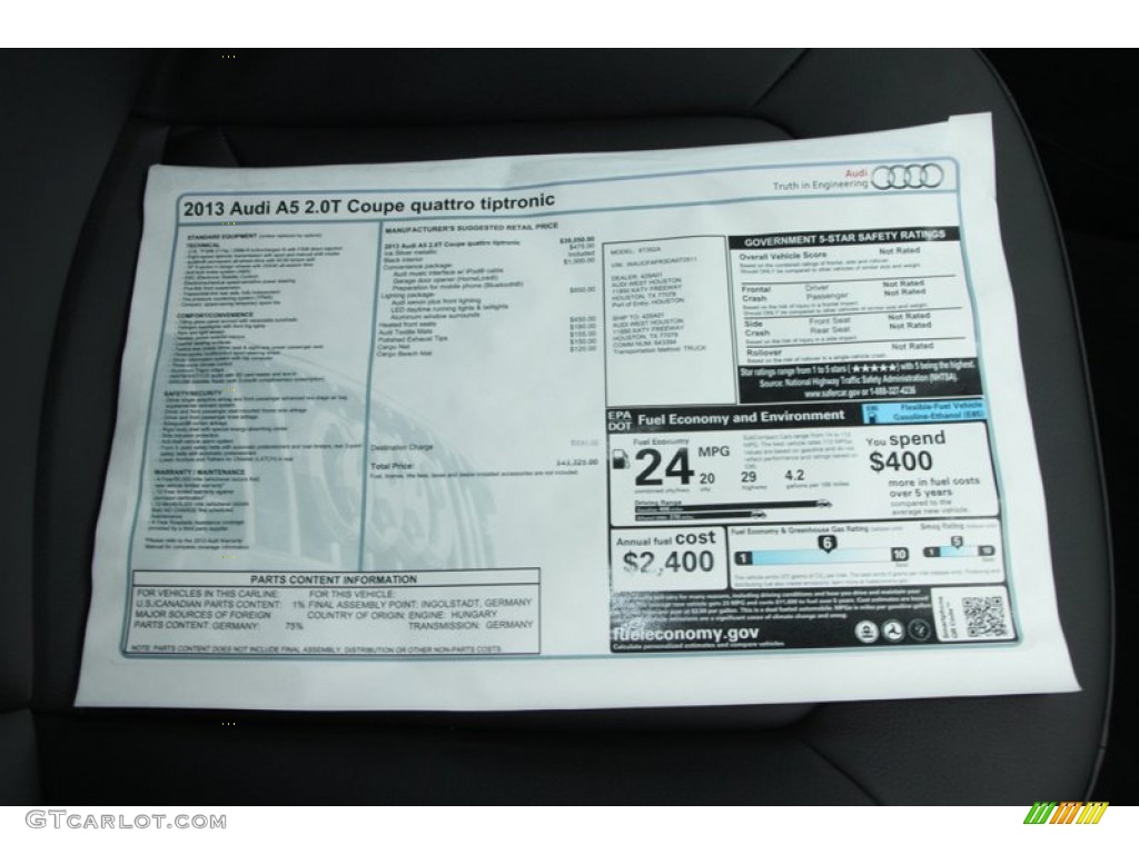 2013 Audi A5 2.0T quattro Coupe Window Sticker Photo #81630217