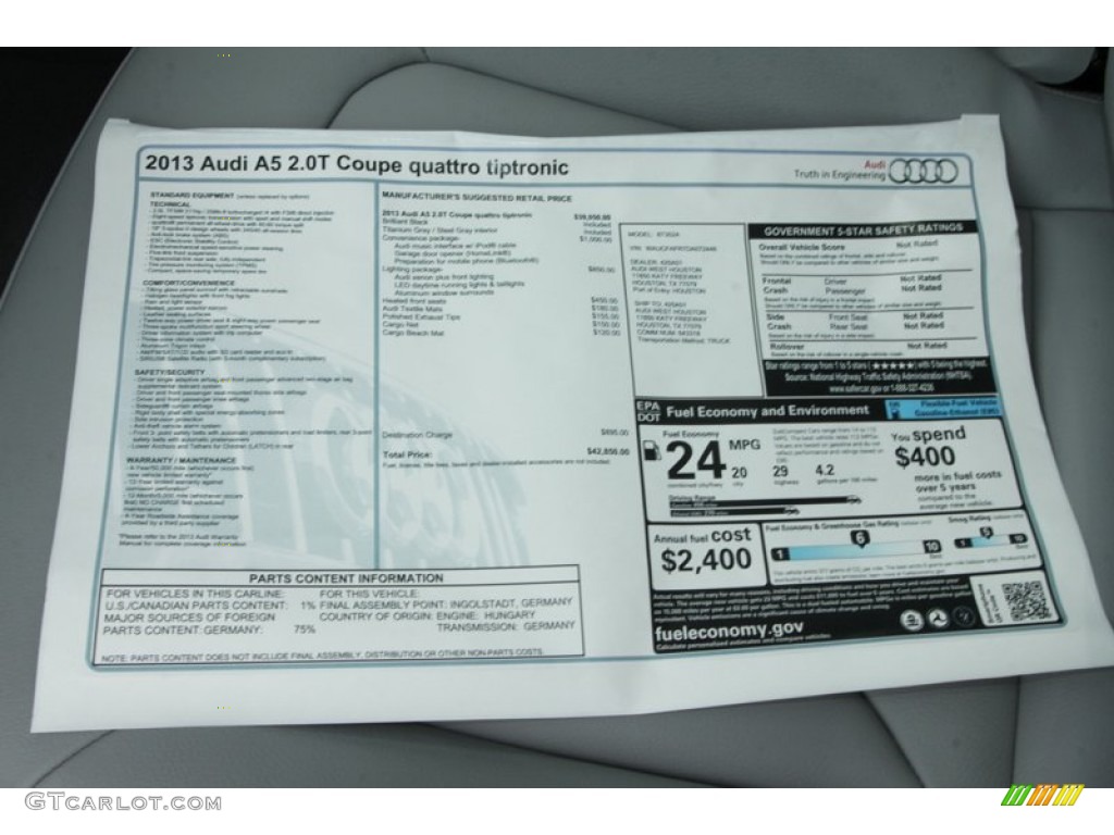 2013 Audi A5 2.0T quattro Coupe Window Sticker Photo #81630468