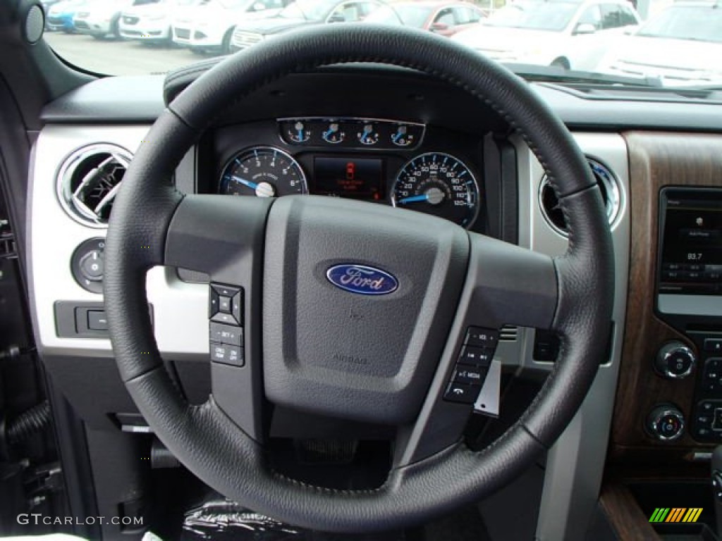 2013 Ford F150 Lariat SuperCab 4x4 Black Steering Wheel Photo #81631056