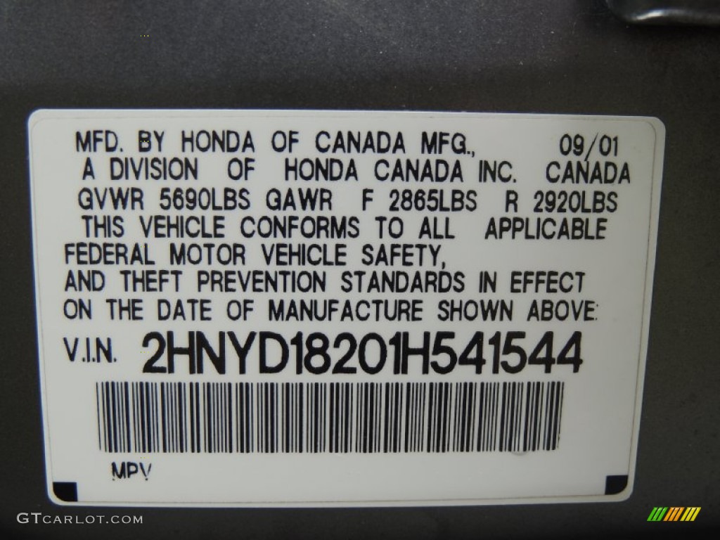 2001 Acura MDX Standard MDX Model Info Tag Photo #81671136