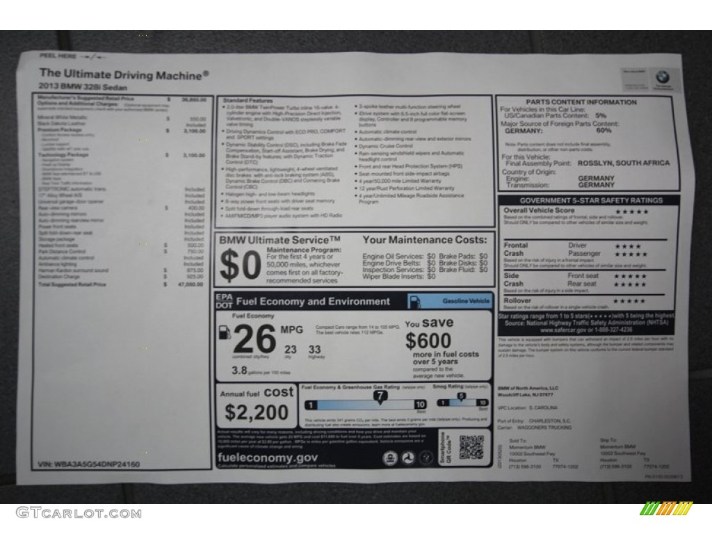 2013 3 Series 328i Sedan - Mineral White Metallic / Black photo #34
