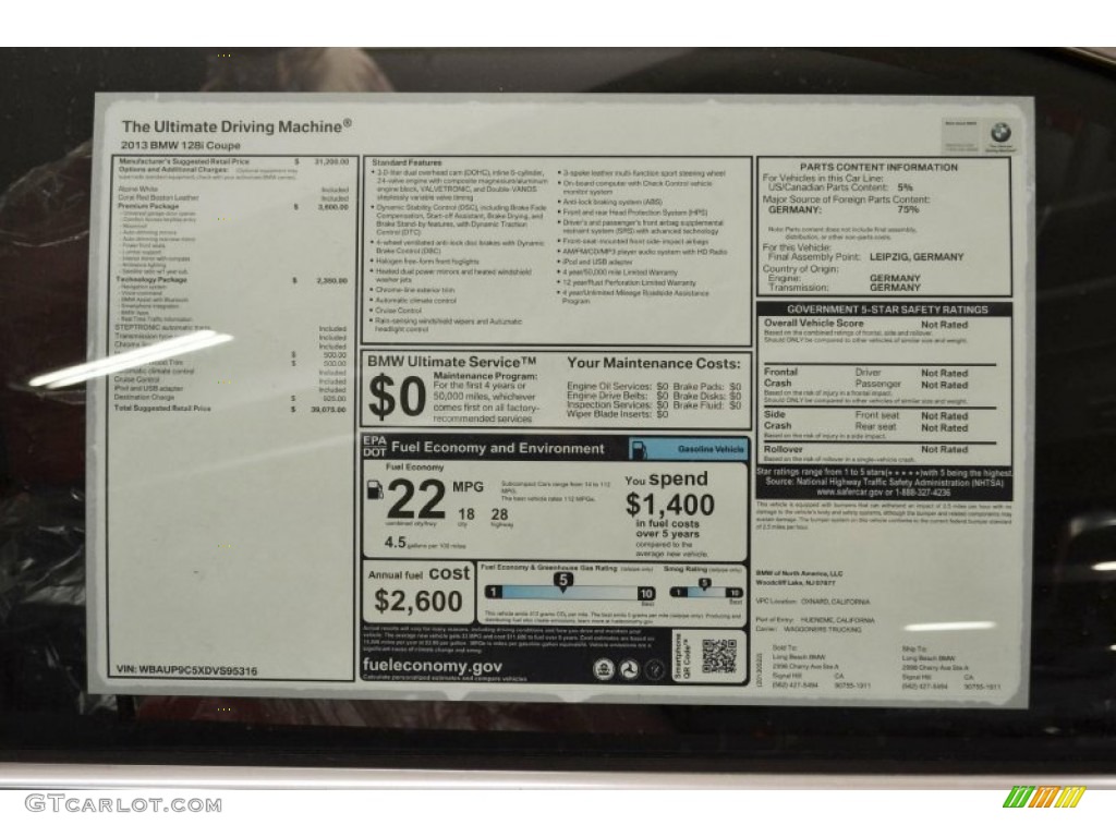 2013 1 Series 128i Coupe - Alpine White / Coral Red photo #4