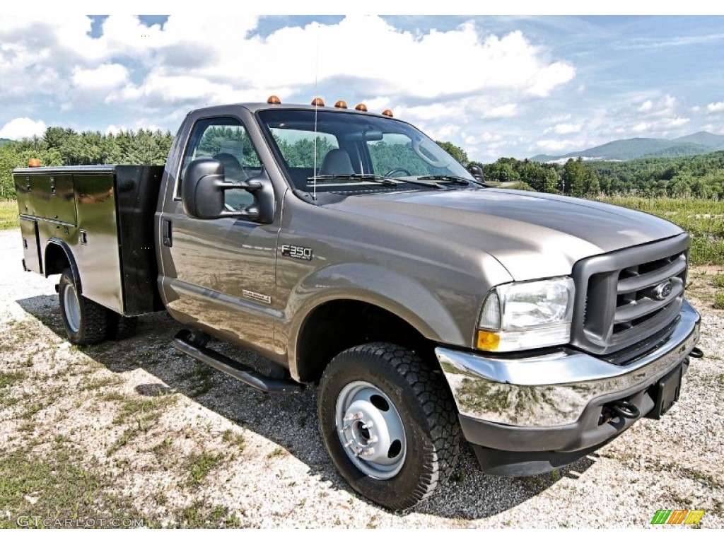 Arizona Beige Metallic 2004 Ford F350 Super Duty XL Regular Cab 4x4 Utility Truck Exterior Photo #81680440