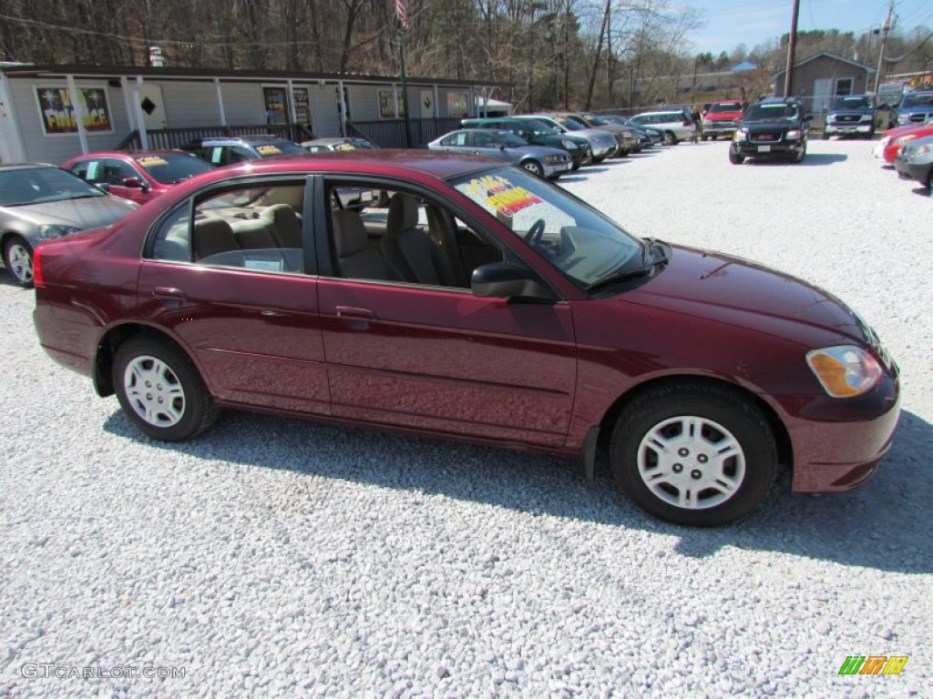 2002 Civic LX Sedan - Radiant Ruby Red Pearl / Beige photo #2