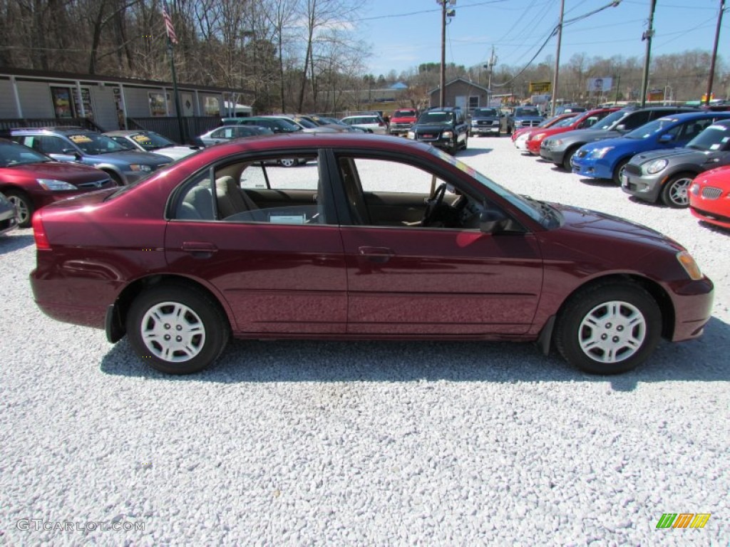 2002 Civic LX Sedan - Radiant Ruby Red Pearl / Beige photo #3