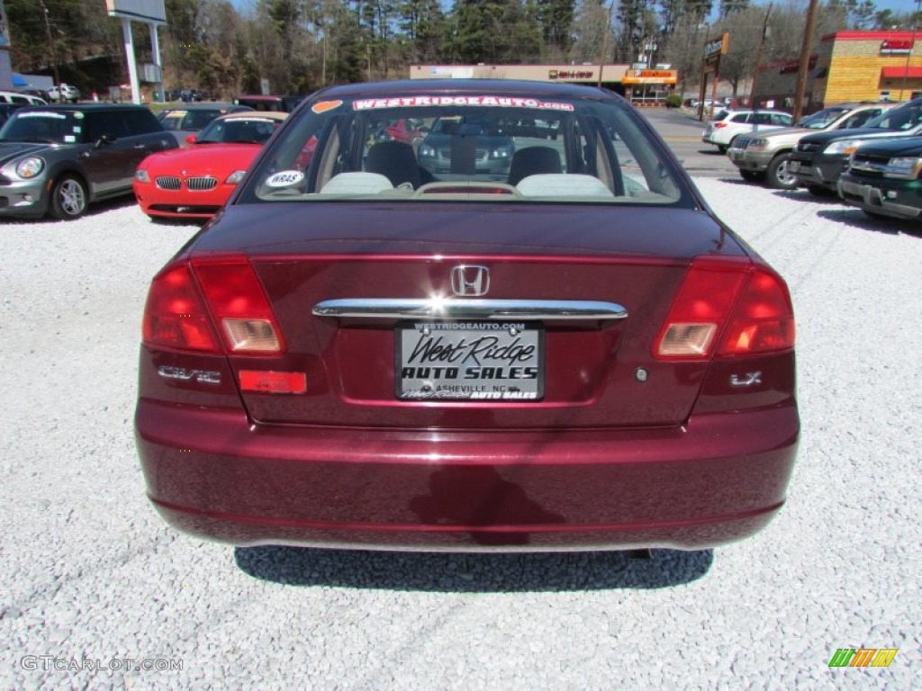 2002 Civic LX Sedan - Radiant Ruby Red Pearl / Beige photo #6