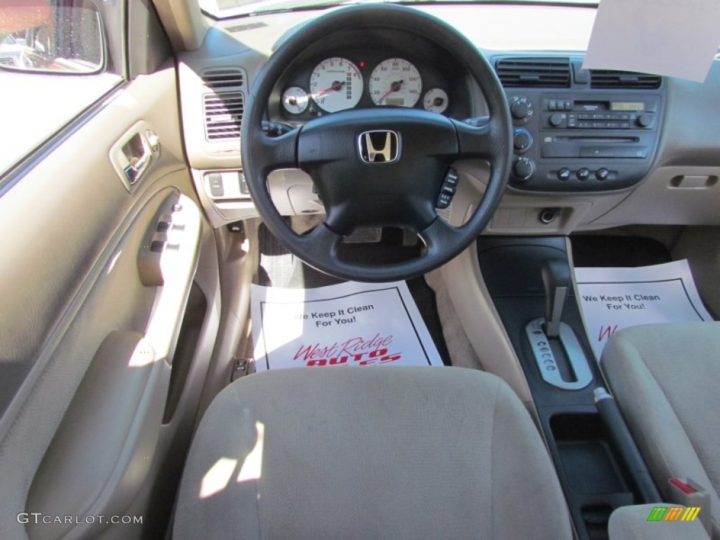 2002 Civic LX Sedan - Radiant Ruby Red Pearl / Beige photo #19