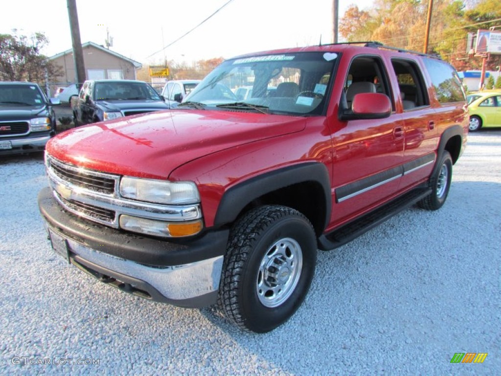 2002 Suburban 1500 LS 4x4 - Victory Red / Tan photo #11