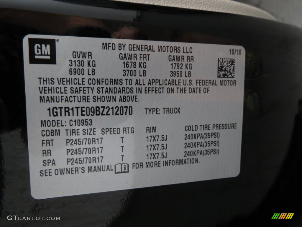2011 GMC Sierra 1500 Extended Cab Info Tag Photo #81701275