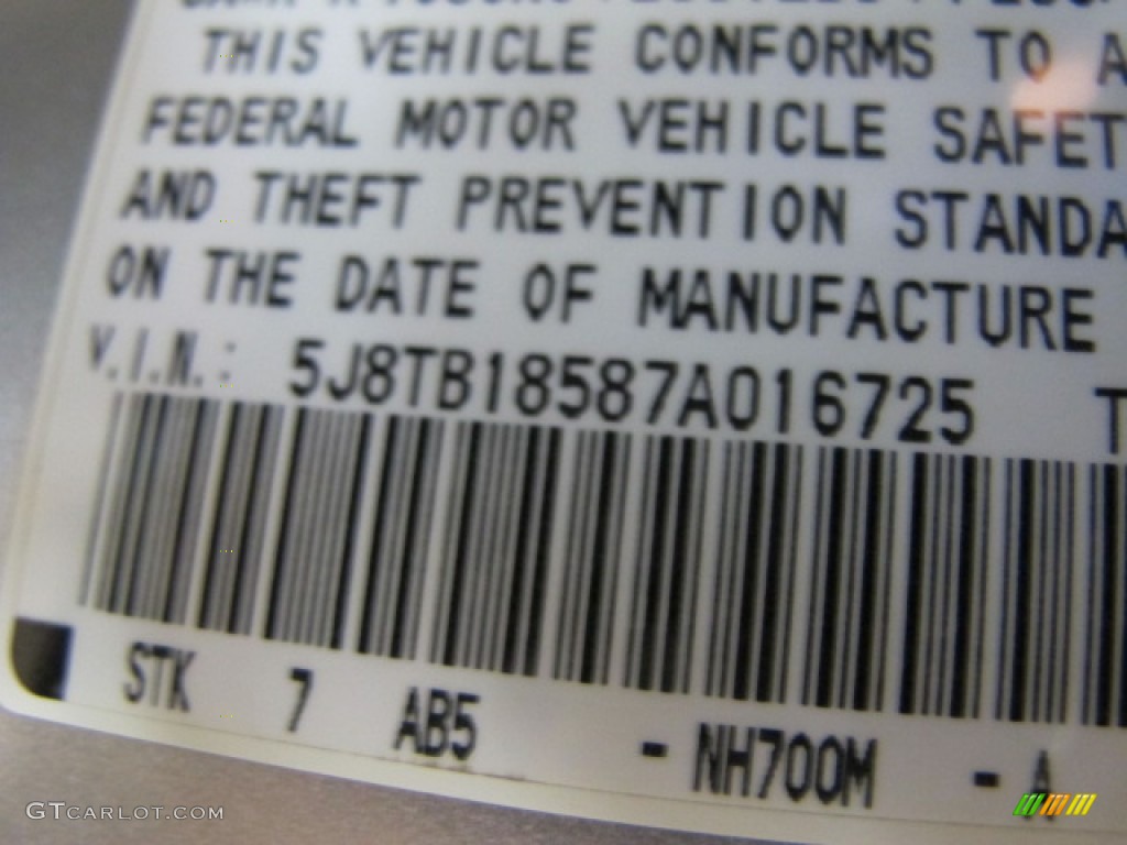 2007 Acura RDX Technology Color Code Photos