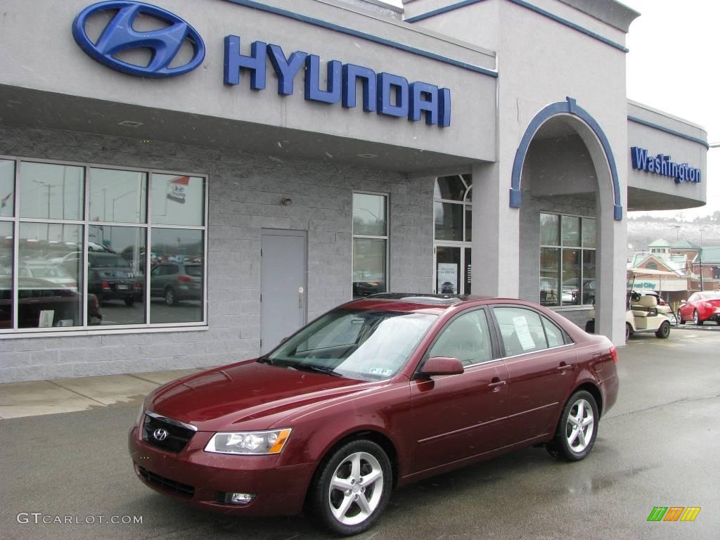 2007 Sonata SE V6 - Dark Cherry Red / Beige photo #1