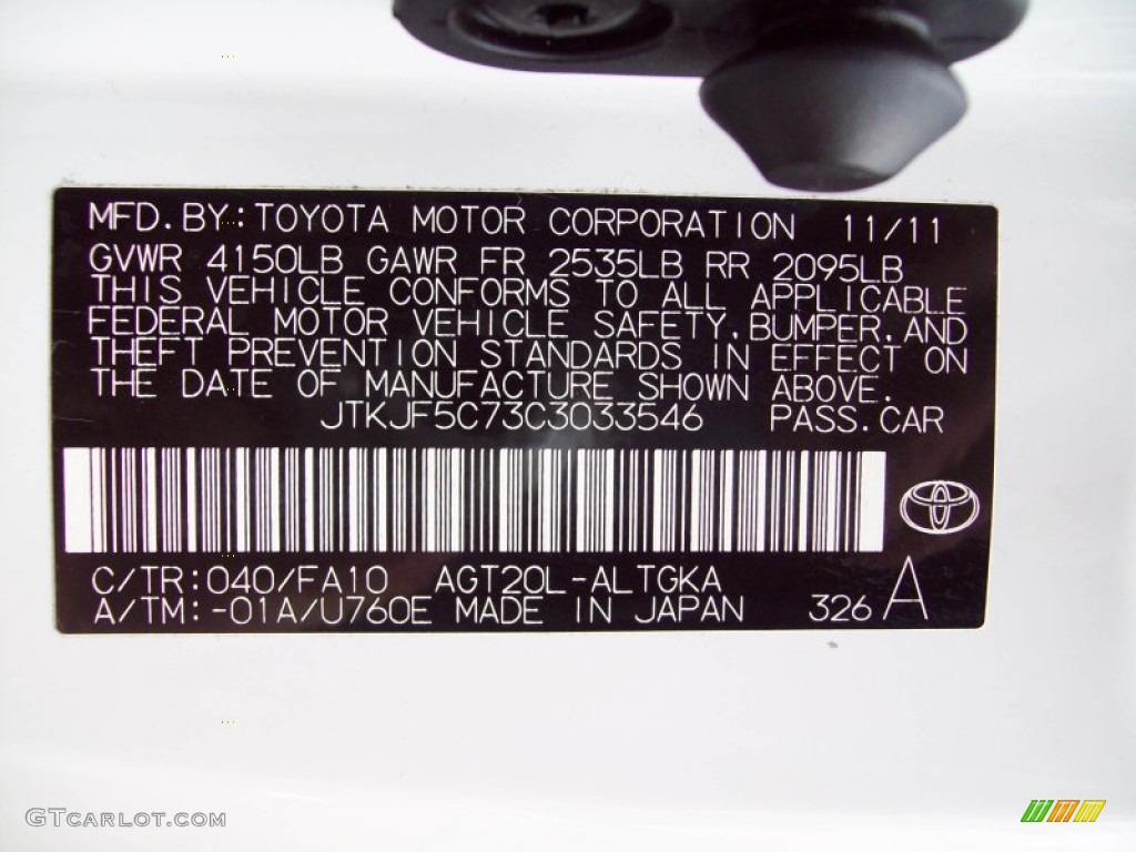 2012 tC Color Code 040 for Super White Photo #81730395