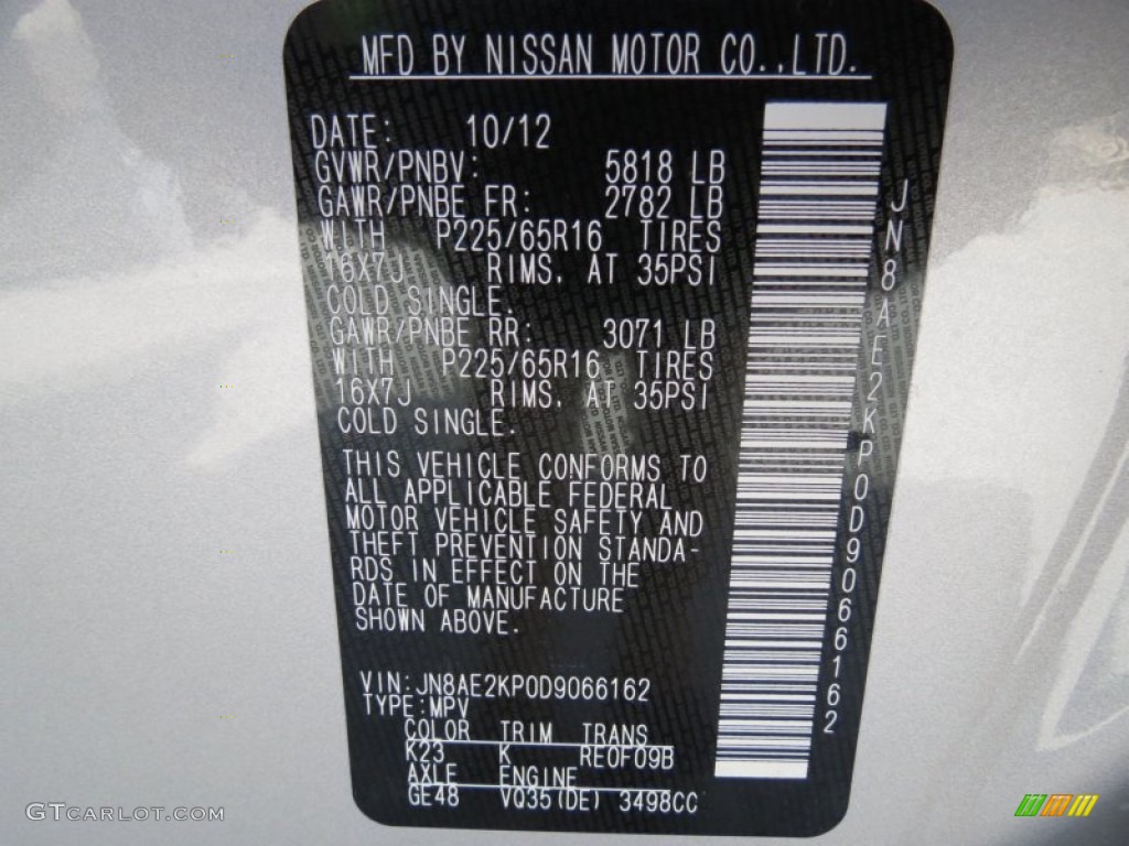 2013 Quest Color Code K23 for Brilliant Silver Photo #81734652