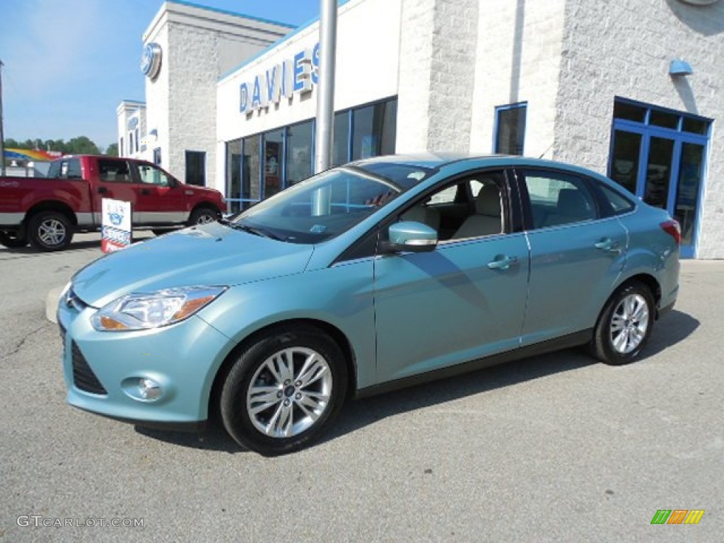 2012 Focus SEL Sedan - Frosted Glass Metallic / Stone photo #1