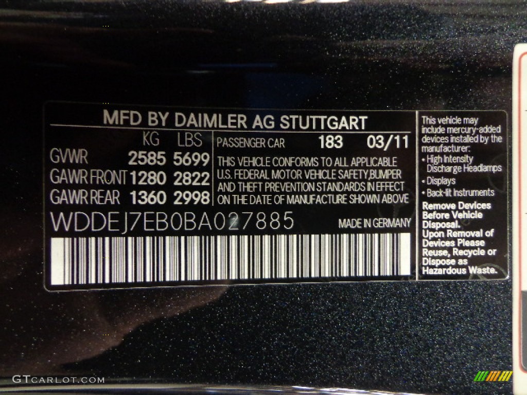 2011 Mercedes-Benz CL 63 AMG Color Code Photos