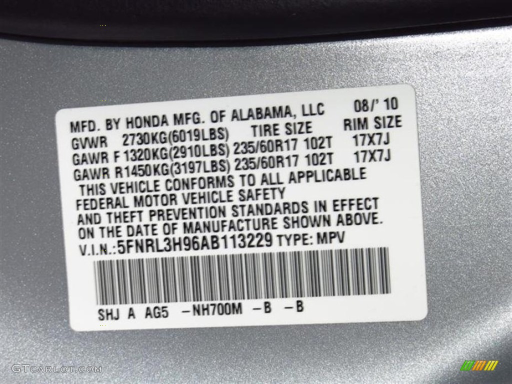 2010 Odyssey Touring - Alabaster Silver Metallic / Gray photo #29