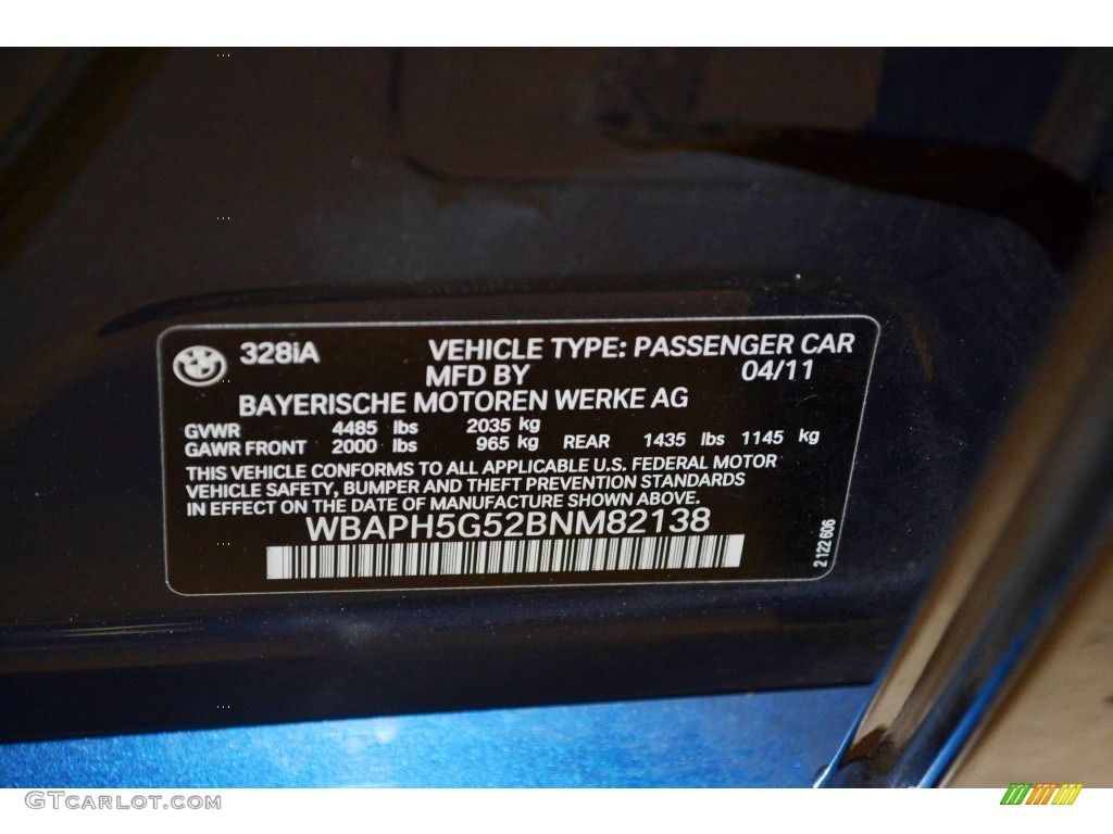 2011 BMW 3 Series 328i Sedan Info Tag Photo #81766635