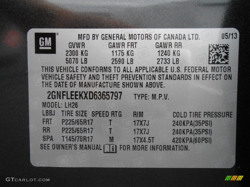 2013 Chevrolet Equinox LT AWD Info Tag Photo #81770907