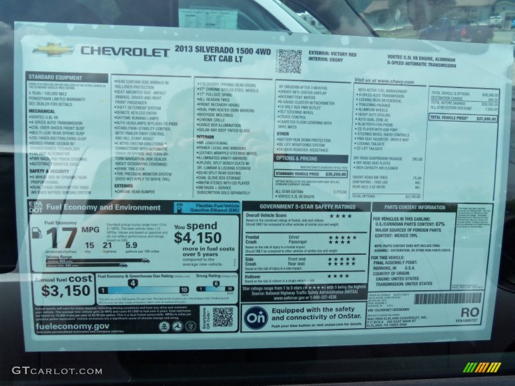 2013 Chevrolet Silverado 1500 LT Extended Cab 4x4 Window Sticker Photo #81774612
