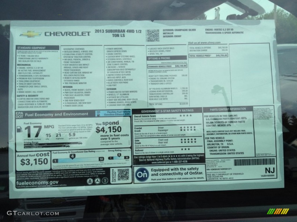 2013 Chevrolet Suburban LS 4x4 Window Sticker Photo #81776541