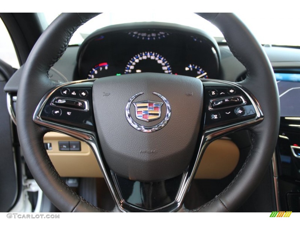 2013 Cadillac ATS 3.6L Luxury Caramel/Jet Black Accents Steering Wheel Photo #81782630