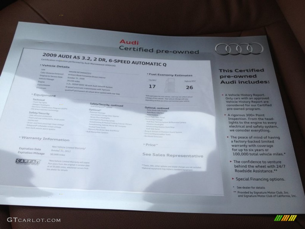 2009 A5 3.2 quattro Coupe - Brilliant Black / Cinnamon Brown photo #18