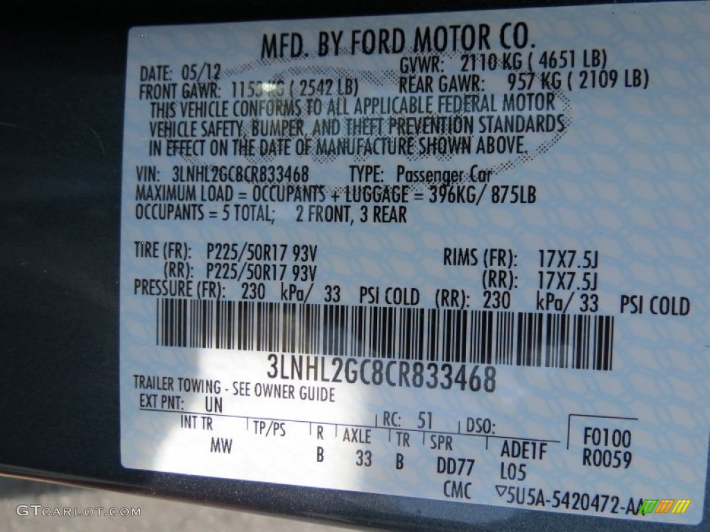 2012 MKZ FWD - Steel Blue Metallic / Dark Charcoal photo #27