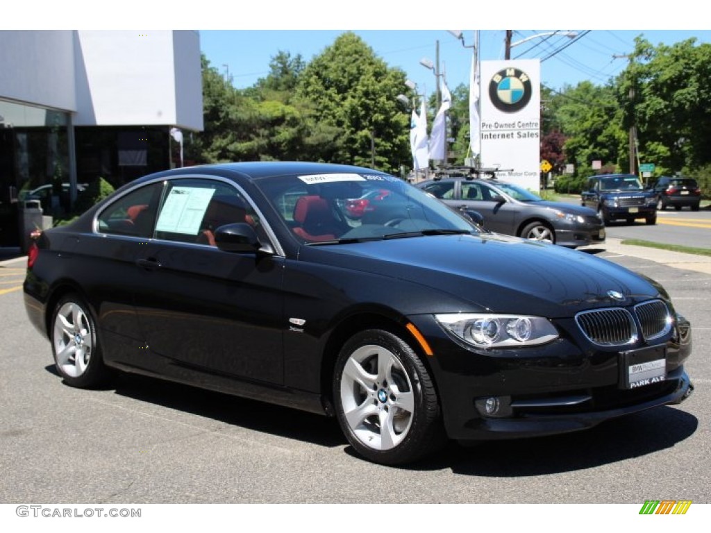 2012 3 Series 335i xDrive Coupe - Black Sapphire Metallic / Coral Red/Black photo #3