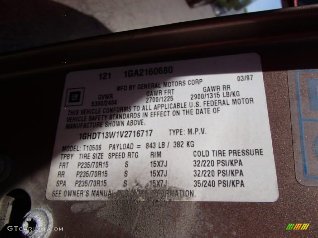 1997 Oldsmobile Bravada AWD Info Tag Photo #81845229