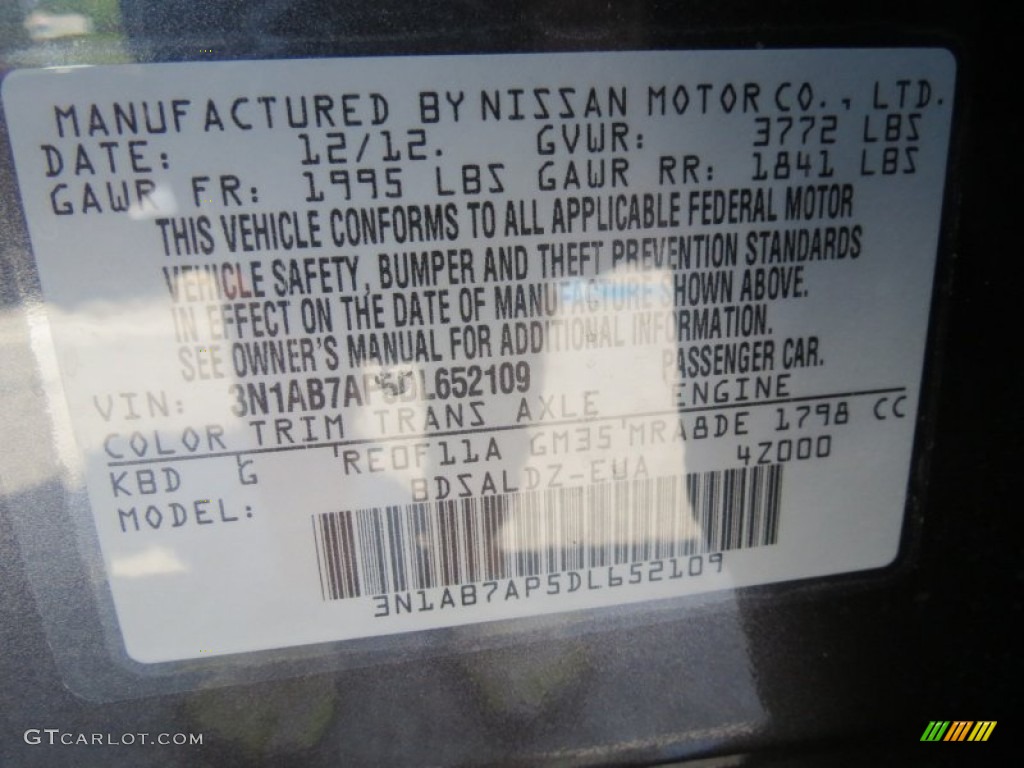 2013 Sentra Color Code KBD for Amethyst Gray Photo #81864441