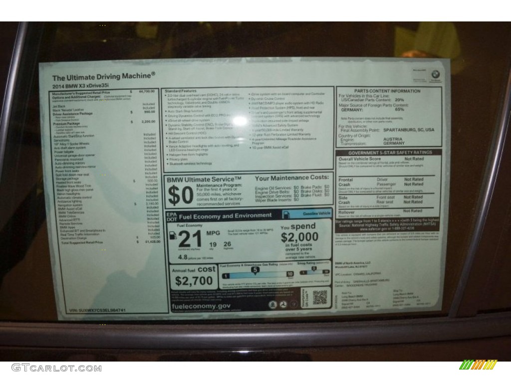 2014 BMW X3 xDrive35i Window Sticker Photo #81869436