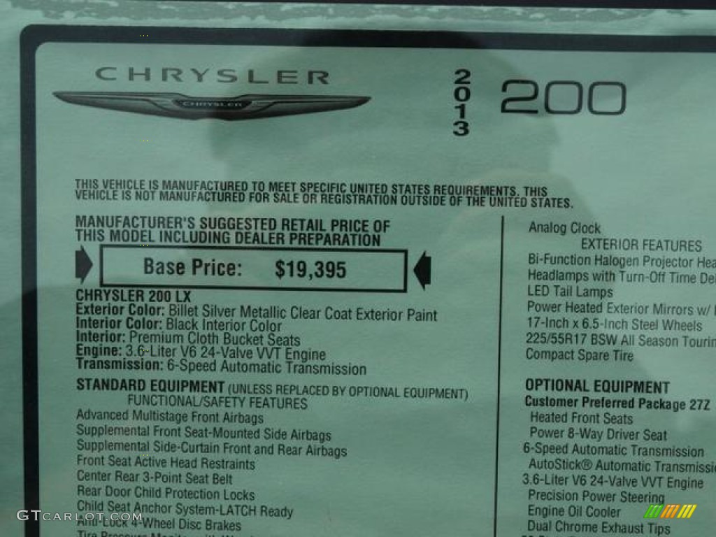2013 Chrysler 200 LX Sedan Window Sticker Photo #81875955
