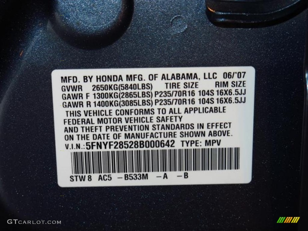 2008 Pilot EX-L - Steel Blue Metallic / Gray photo #28