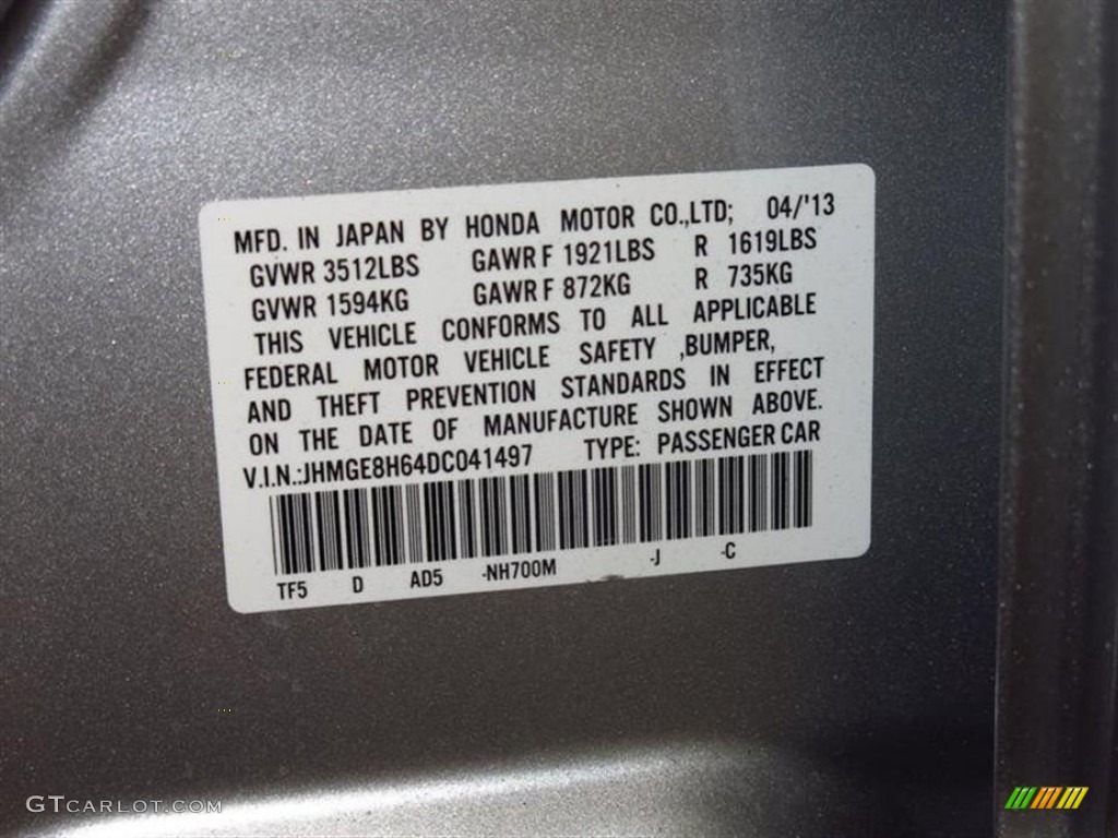2013 Fit Color Code NH700M for Alabaster Silver Metallic Photo #81889423