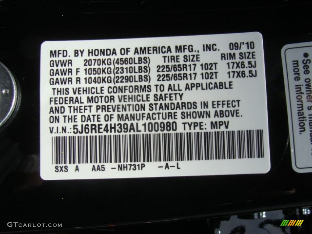 2010 CR-V LX AWD - Crystal Black Pearl / Black photo #16