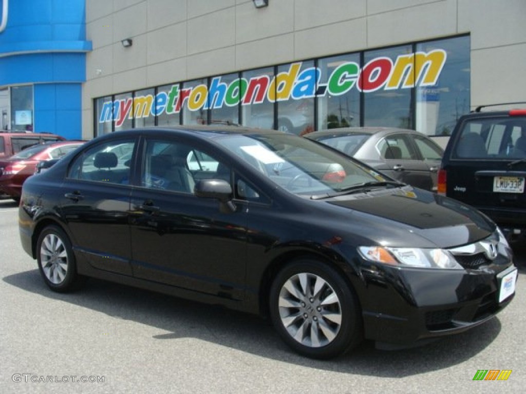 2010 Civic EX-L Sedan - Crystal Black Pearl / Gray photo #1