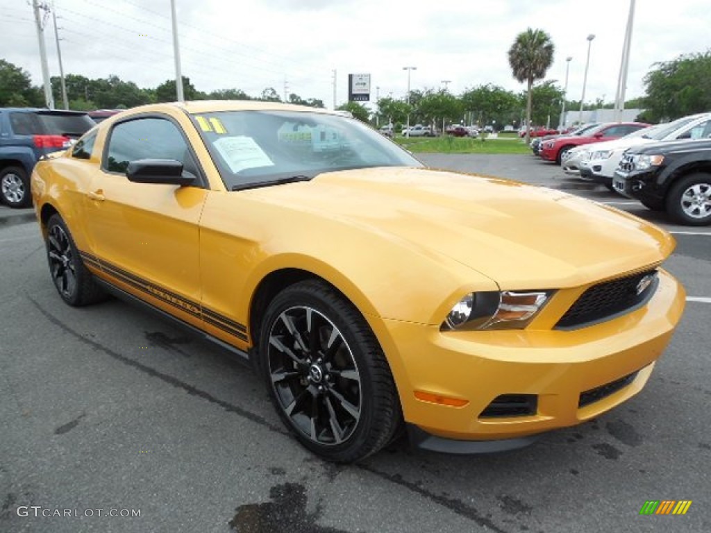Yellow Blaze Metallic Tri-coat 2011 Ford Mustang V6 Coupe Exterior Photo #81890485
