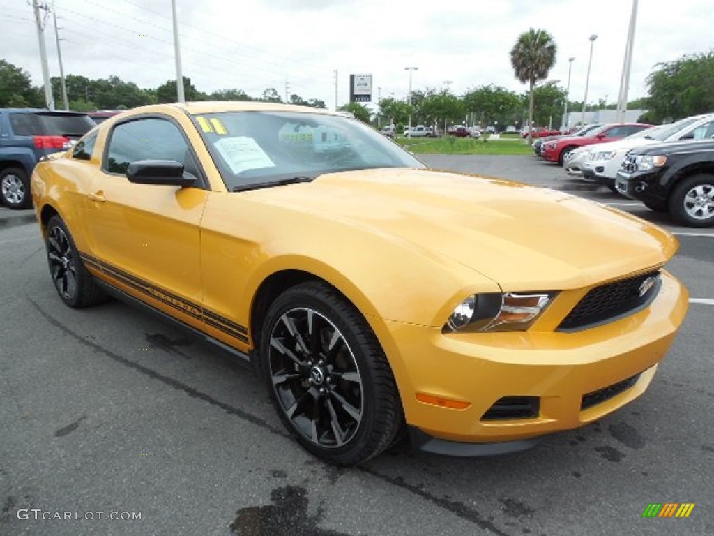 2011 Mustang V6 Coupe - Yellow Blaze Metallic Tri-coat / Charcoal Black photo #10