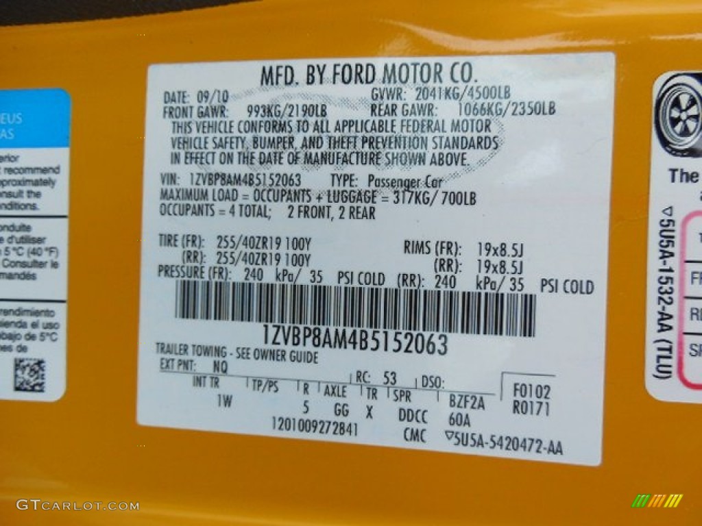 2011 Mustang Color Code NQ for Yellow Blaze Metallic Tri-coat Photo #81890749